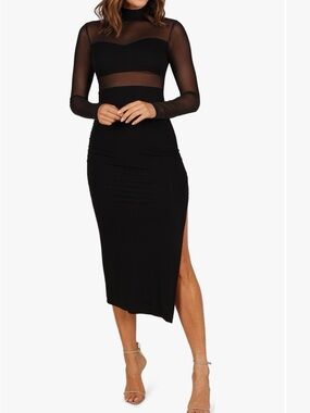 Petal & Pup Black Long Sleeve Mesh Panel Midi Dress